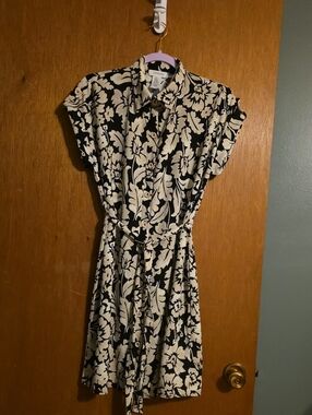 Espresso Black and Cream Floral Mini Shirt Dress